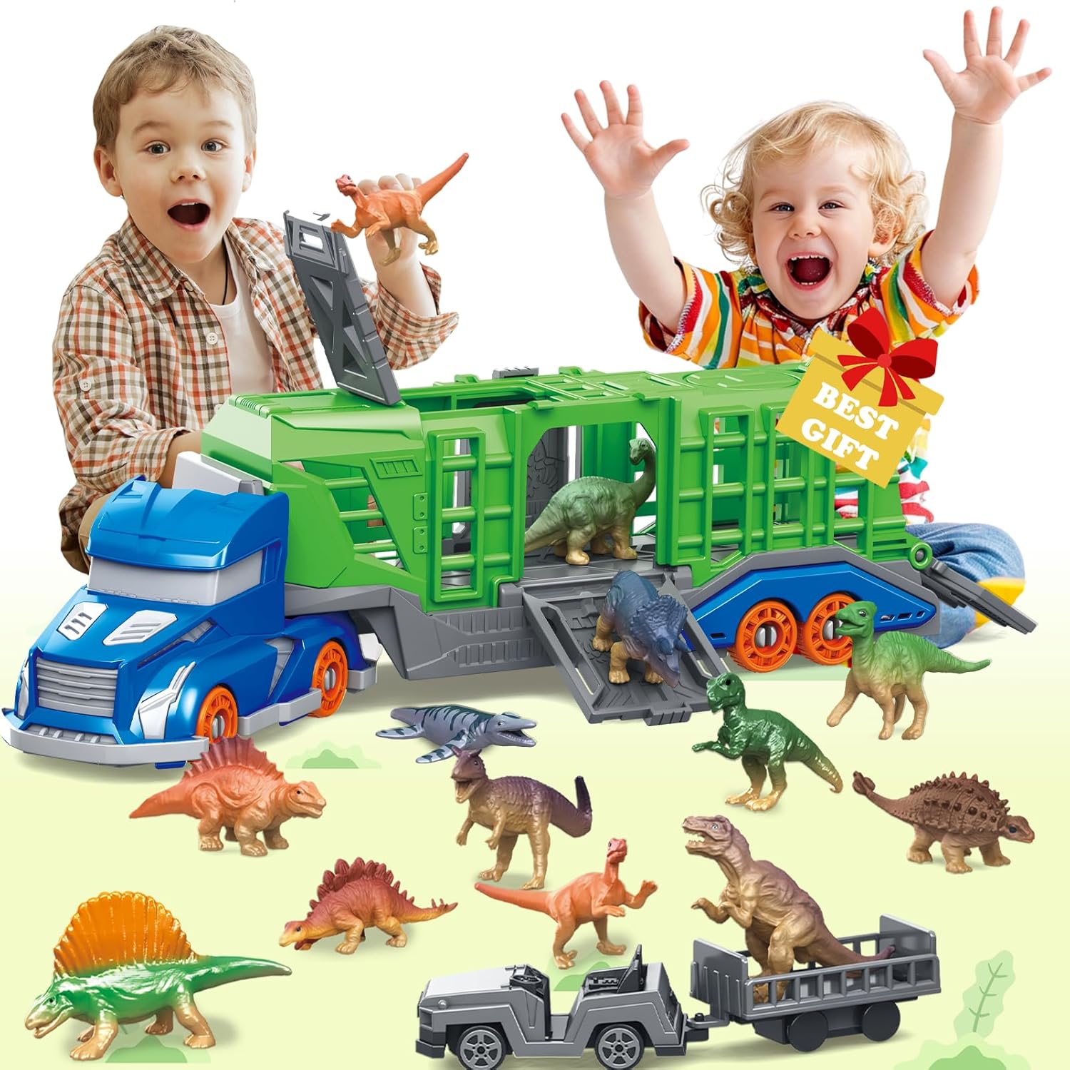 Kids Toys Dinosaur - Set Giocattolo Veicolo Trasporto Dinosauri e