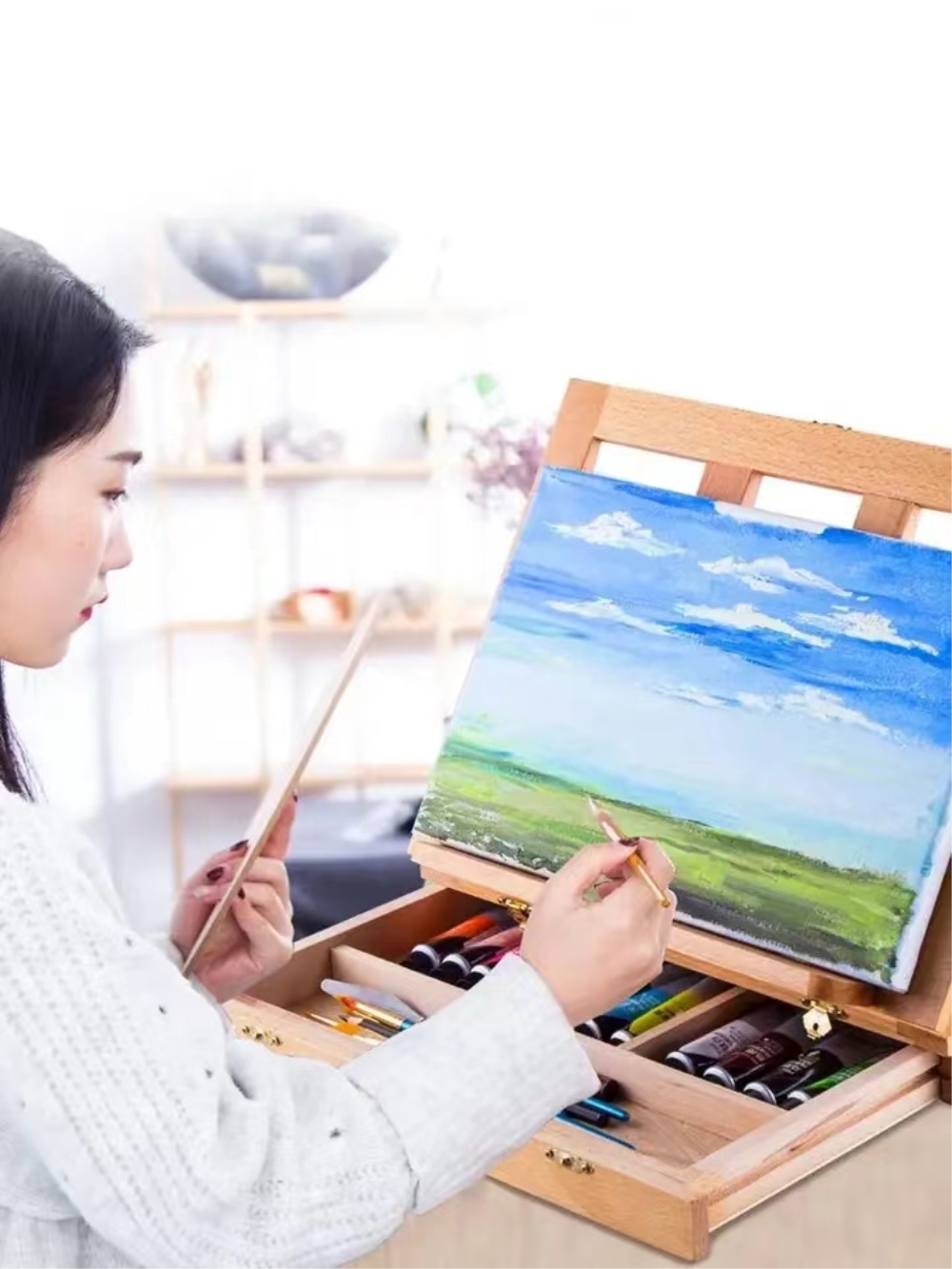Kids Art Easel - Cavalletto da tavolo portatile in legno